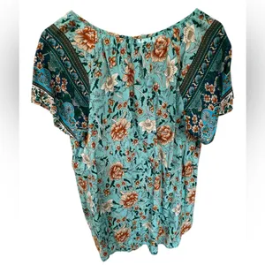 Floral Print Women's Top Blue Size L thumbnail 2