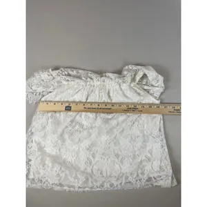 Hollister Lace Off Shoulder Ruffle Crop Top Size M Cream thumbnail 6