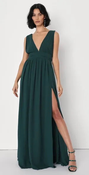 Women's Lulus Heavenly Hues Forest Green Maxi Dress Size M thumbnail 1