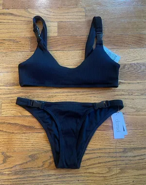 Zumiez Damsel Black Buckle Ribbed Bikini Swimsuit thumbnail 1