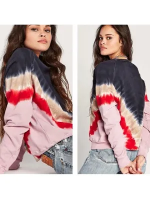 DAYDREAMER Varsity Black Multi Tie-Dye Pullover Sweatshirt size small thumbnail 2