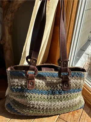 Woven Crochet Striped Shoulderbag Blue thumbnail 1