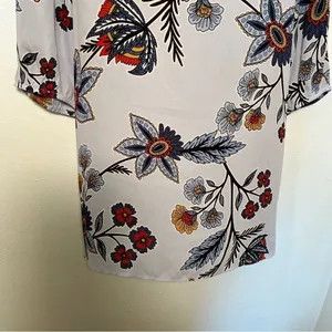 Loft Women's Size Small Square Neck Blouse‎ Light Blue Floral Red Gold White thumbnail 5