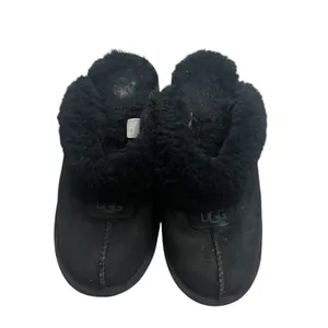 UGG Coquette Women’s Black Suede Shearling 9 Lined Slip-On Slippers US thumbnail 2