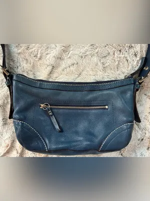 Vintage Coach Chelsea Navy Pebbled Leather East/West Duffle Baguette 14700 thumbnail 2