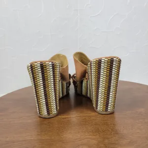 Nine West Womens Jaimy Sandals 7 Tan Leather Open Toe Cork Platform Wedge Heels thumbnail 2