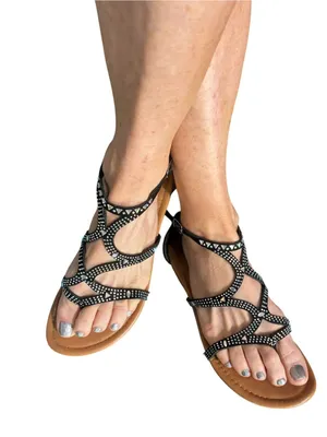 daisy fuentes Women's Black Strappy Rhinestone Sandals Size 7 thumbnail 2
