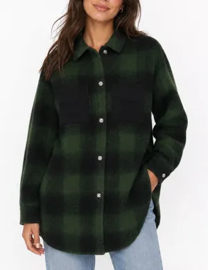 Casa Cabana Brenda Plaid Shacket Black Army Green Buffalo Check Button Down S thumbnail 1