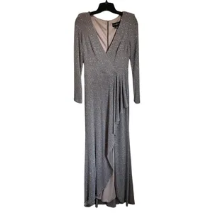 Betsy & Adam Long Sleeve Glitter Knit Gown‎ maxi ball gown prom wedding Size 8 thumbnail 3