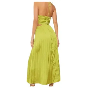 SheIn Olive Green Satin Cut Out Maxi Dress Sz Lg thumbnail 4