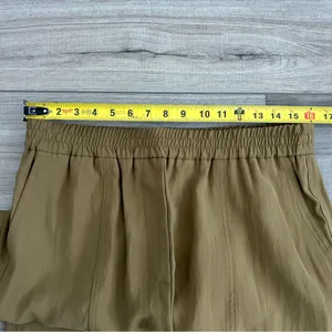 Zara Tan Brown High Rise Viscose Wide Leg Pleated Pull On Cropped Trouser L NWT thumbnail 7