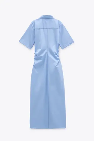 ZARA Blue Ruched Buttoned Slit Midi Dress thumbnail 4