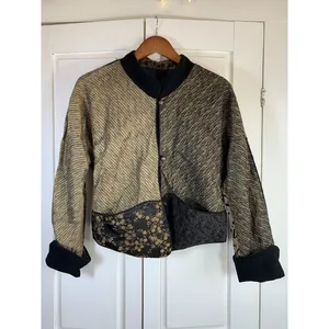 K D Spring‎ Art to Wear Jacket Womens Large Embellished Mixed Media Pockets Vtg thumbnail 2