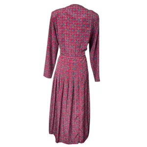 Vintage Talbots Medallion Print Midi Dress Gold Crest Button Long‎ Sleeve Red 6 thumbnail 4