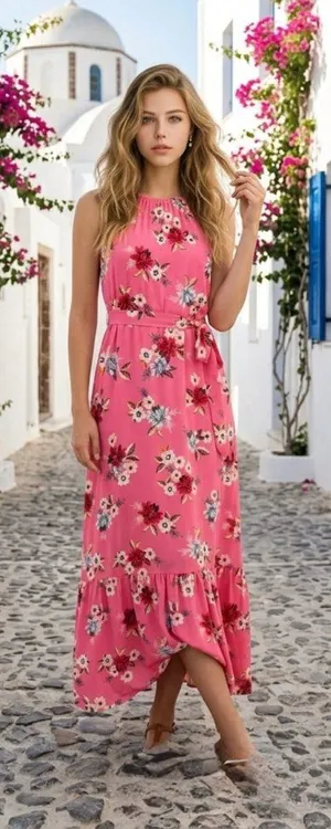 Zinnia Pink Floral Halter Maxi Dress XS NWT thumbnail 1