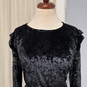 Mossimo Supply Black Velvet Crushed Long Sleeve Ruffle Trim Whimsigoth Dress L‎ thumbnail 5