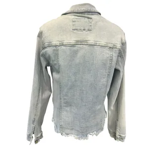 KanCan Crop Frayed Denim Jacket Boho Chic Light Wash Large Distressed Y2K Vibe thumbnail 7