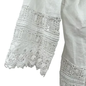 Cynthia Rowley Size Small White Button Up Shirt Blouse Top Linen Blend‎ Crochet thumbnail 3