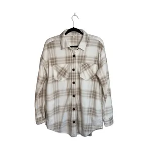 Maurices Wilder Fleece Shacket White & Cream Plaid Oversized thumbnail 2