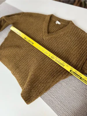 Madewell Gold Yellow Pleat Sleeve Pullover V Neck 90s Style Sweater Sz Medium thumbnail 9
