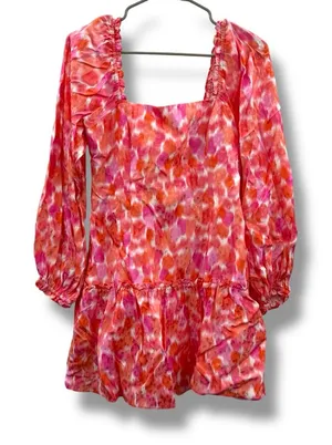 Amanda Uprichard‎ Mini Dress Women’s Size Small Pink Orange Long Sleeve Ruffle thumbnail 1