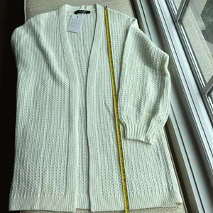 NWT Merokeety Long Cream Open Cardigan Sweater with puff sleeves, size S thumbnail 9