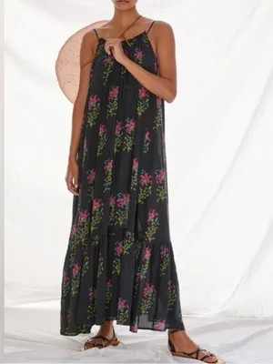 ANTHROPOLOGIE Black Motif Flounced Maxi Lounge Dress thumbnail 2