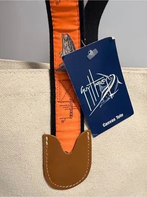 Guy Harvey Canvas Tote Bag NWT Bass Fish Embroidered Straps Beach Travel Shopper thumbnail 2