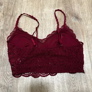 Women's Burgundy Scalloped Smocked Back Adjustable Lace Bralette, Size S thumbnail 2