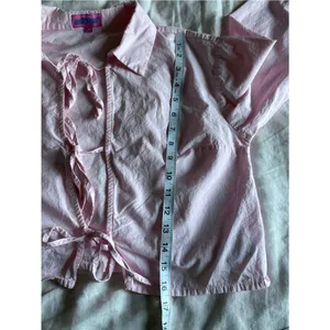 Edikted Melrose Cotton Tie Front Long Sleeve Shirt Baby Pink Size XS thumbnail 11