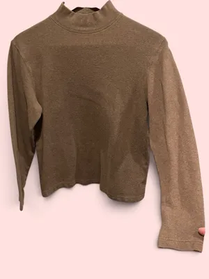 Cute 90s clssic nutmeg brown cotton stretch mock neck top normcore basics thumbnail 1