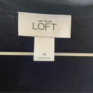 LOFT Dark Blue Open Front‎ Cardigan with Floral Like Accents thumbnail 3