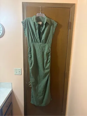 Anthropologie green linen blend maxi shirtdress thumbnail 2