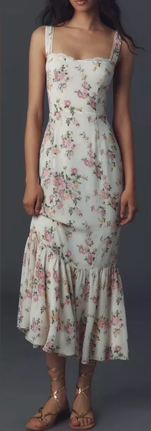 NEW Reformation Irisa Floral ivory Midi Dress Sz 6 thumbnail 1