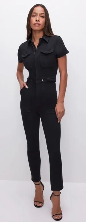 Good American Fit For Success‎ Denim Jumpsuit Black Womens Size S thumbnail 1