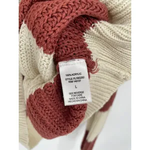 Favlux Fashion Cream Rust Striped Crew Neck Sweater Size L Acrylic Chunky Knit thumbnail 4