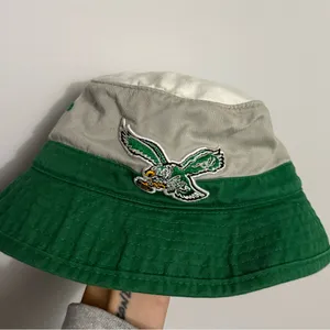 Mitchell & Ness Philadelphia Eagles Bucket Hat Throwback Hat Retro Gray Green thumbnail 2