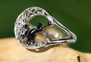 Adorable Stainless Steel Silver Black Cat Ring - Size 7 thumbnail 3
