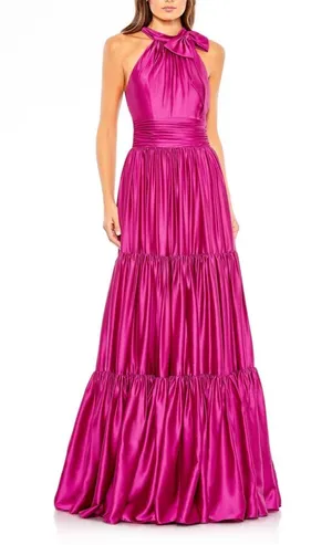 Mac Duggal RUFFLE TIERED SOFT TIE HALTER NECK GOWN thumbnail 1