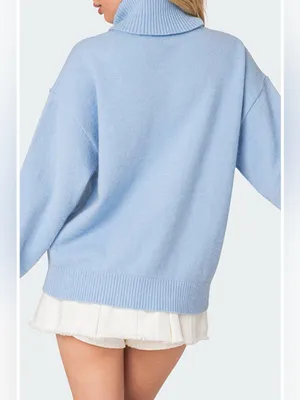 EDIKTED Isabelle Oversize Turtleneck Sweater in Light Blue. Size XS/S thumbnail 2