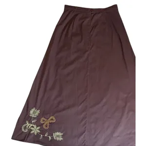 Vintage 90s Y2K Whimsigoth Brown Embroidered A-Line Maxi Skirt Cottagecore Sz 10 thumbnail 14