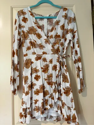 Altar’d State Long-Sleeve Brown Floral V-Neck Mini Dress Size M thumbnail 1