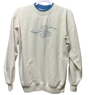 Vintage‎ Grandma Love Forever True Rhinestone Heart Sweatshirt Cream Large thumbnail 1