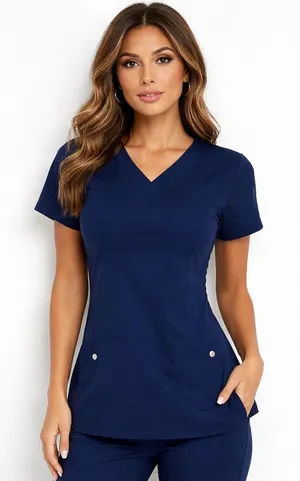 Grey's Anatomy Deep Blue V-Neck Women's Top Small thumbnail 1