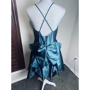 Fifteen Roses Green Satin Formal Dress tulle short full flare skirt prom sz 10 thumbnail 5