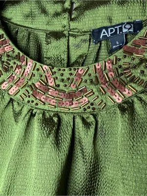 Y2K Apt. 9 Olive Green Satin Sleeveless Top Halter Beaded Sz Large Whimsygoth thumbnail 6