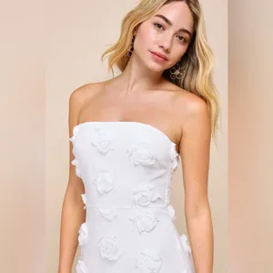NWOT Lulus Posh Appearance White 3D Floral Applique Strapless Midi Dress L thumbnail 4