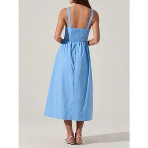 ASTR The Label Blue Corset Midi Dress Fit Flare Smocked Back Pockets Size Large thumbnail 4