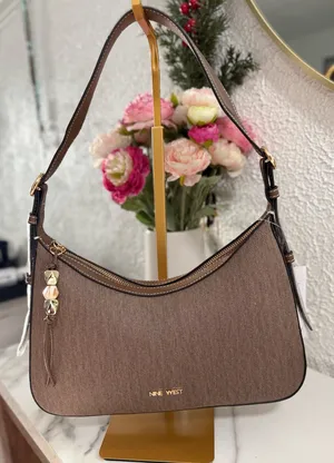 Nine West Brown Canvas Hobo Shoulder Bag with Tassel Charm thumbnail 1