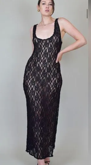 Vintage y2k Victoria's Secret Black Stretch Lace Sleeveless Sheath Dress - 80s thumbnail 1